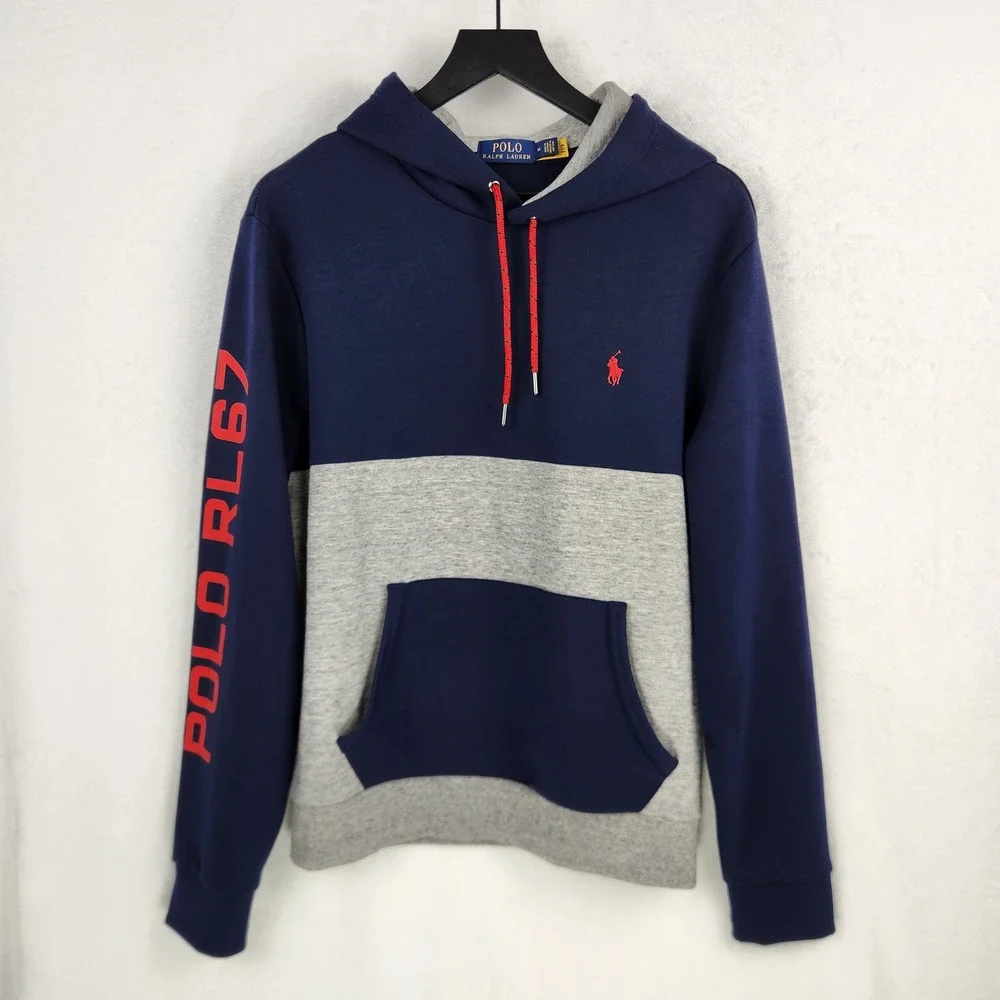 Polo Ralph Lauren Hoodie Mens Medium Colorblock RL67 Graphic Preppy Pockets